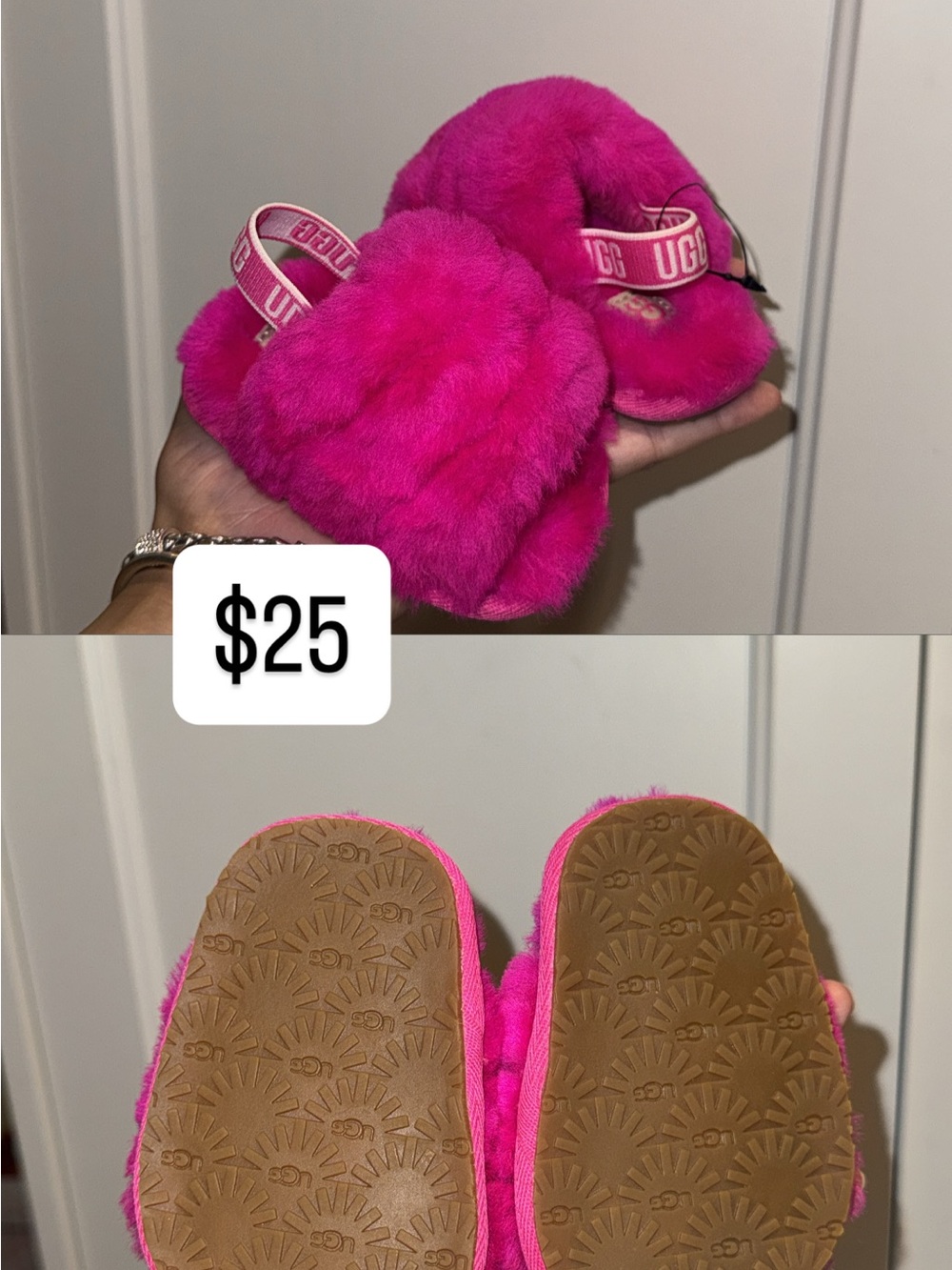 UGG Kids Fluff Slide - Hot Pink Faux Shearling
